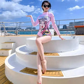 2024 New Ins Style One-piece Swimsuit Women Girls Tube Top Shoulder Ruffled Hot Spring Long-Sleeve Swimwear Dropshipping