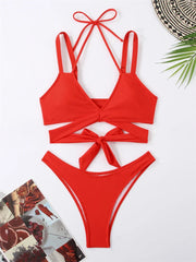 Bikini Women Swimsuit 2024 New Solid Sling Lace Up Bikinis Set Sexy Thong Swimwear Summer Two Piece Beach Bathing Suit Female