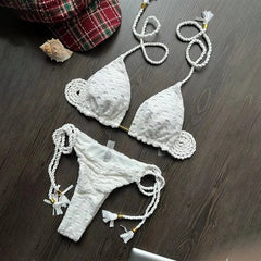 Hollow Out Bandage Swimwear 2024 Halter Bikini Set Thong Swimsuit Women Biquini Brazilian Bathing Suit Beachwear