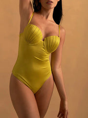 Sexy Suspenders Solid Color Women's Bikini 2024 Designer New Luxury Backless One-Piece Beach Swimsuit And Skirt