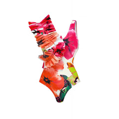 2024 New Flower Printed Ruffle One Piece Women Swimsuit Swimwear with Skirt Ruffle Bathing Suit Monokini Beach Wear Bodysuit
