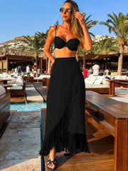 Sexy 3Pcs Bikini Set With Skirt Women Swimsuit Tassel Long Skirt Bathing Suit Beachwear 2024 Summer Trend Female Swimwear Dress