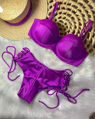 Sexy Bikinis Sets Push Up Women's Swimsuit Tie Side G-String Vintage Solid Swimwear Chest Pad Summer Beachwear Bathing Suit