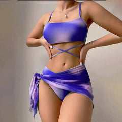 Sexy Womens 3 Pieces Bikini Set Tie Dye Swimsuit Beachwear 2024 Summer Fashion Push Up Comfortable Mesh Skirt Suit for Ladies