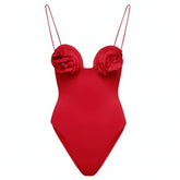 Vintage Color Red Solid Color One-Piece Swimsuit Set Sexy Lingerie For Women Beach Dress Elegance Luxury Slim Fit