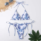 sexy floral print micro bikini blue and white porcelain bikini swimwear swimsuit women biquini thong bikini set bathing suits