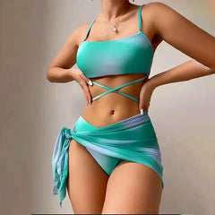 Sexy Womens 3 Pieces Bikini Set Tie Dye Swimsuit Beachwear 2024 Summer Fashion Push Up Comfortable Mesh Skirt Suit for Ladies