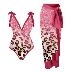 Bikini 2024 Women One Piece Swimwear With Cover Ups Sexy Deep V-Neck Lace Up Swimsuit Summer Hawaiian Casual Bathing Suit