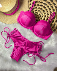 Sexy Bikinis Sets Push Up Women's Swimsuit Tie Side G-String Vintage Solid Swimwear Chest Pad Summer Beachwear Bathing Suit