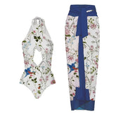 Halter Printed One Piece Bikini Sexy Hollow Halter Swimsuit Backless High Waist Slim Swimwear Ladies Fashion 2024 Beachwear