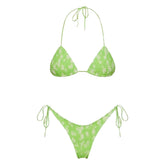 Womens Girls Sexy Bikini Swimsuit Stylish Tie-Dye Wrinkled Tankini Sets Halter Neck Lace Up Micro Bikini Swimwear Hawaiian Wear