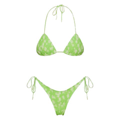 Womens Girls Sexy Bikini Swimsuit Stylish Tie-Dye Wrinkled Tankini Sets Halter Neck Lace Up Micro Bikini Swimwear Hawaiian Wear