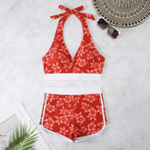 Flower Print 2 Piece Swimsuit Women,sexy High Waist V-neck Tankini Bikini,2024 Suspender Halter Swimwear,summer Beach Vacation