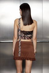 Saachi Grid Tie Cross Strapless Top