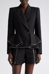 Sage Peplum Ruffle Blazer In Black