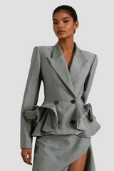 Sage Peplum Ruffle Blazer