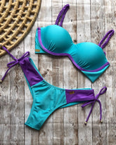 Sexy Bikinis Sets Push Up Women's Swimsuit Tie Side G-String Vintage Solid Swimwear Chest Pad Summer Beachwear Bathing Suit