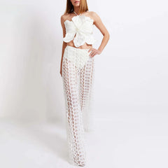 Solid Color 3D Beaded Floral Bikinis Set Women's Fashion Design Swimsuits and Pants Luxury Swimwear Bathing Suit Beachwear 2024