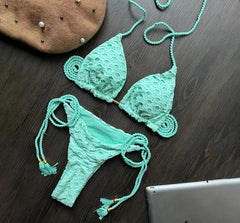 Hollow Out Bandage Swimwear 2024 Halter Bikini Set Thong Swimsuit Women Biquini Brazilian Bathing Suit Beachwear