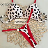 QINJOYER Pink Swimwear Women Brazilian Bikini Cute Heart Print Swimsuit Sexy Thong Bikini Set 2023 Bathing Suit Women Beachwear