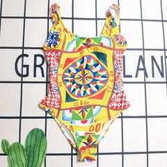 Luxury Brand Colorful Printed One-Piece Swimwear 2023 Women Summer Beach Vacation Bikini Colored Landscape Pattern Sexy Swimsuit