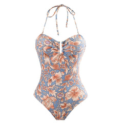 2024 Print Sexy Retro One-piece Women's Swimsuit Set Cover Belly Slimming Swimsuit Vacation Bodysuit Monokini Beachwear Skirt