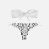 Beach Bikini Woman Sexy Front Lace Up Tie Strapless Leopard Swimsuit Female Push Up Ruffled Bow Bathing Suit Thong Swimwear