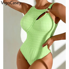 VigoCasey 2024 Solid Ring Patchwork Swimwear Women Sexy Hollow Push UP One Piece Swimsuit Monokini Summer Beach Bathing Suit