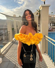 Solid Yellow 2024 Women Sexy 3D Flower One Piece Swimsuit Swimwear Off Shoulder Beachwear Summer Monokini Surf Wear Bathing Suit