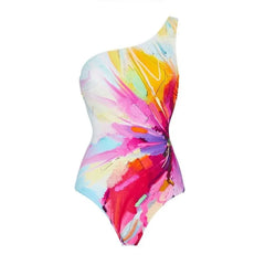 2024 New One Shoulder Floral Ruffled Bikini Set Women 3D Flower High Waist Two Piece Swimsuit Beach Skirt Bathing Suit Swimwear