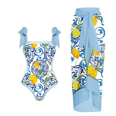 One Piece Swimsuit Women Swimwear Skirt Bowknot Cover Up Female Beachwear Dress 2024 New Brazilian Beach Bathing Suit
