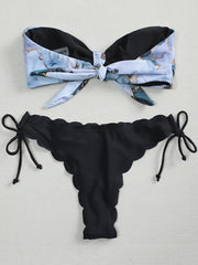 Sexy Scalloped Marble Print Bikini Women Bandeau Swimwear Female Swimsuit Two-pieces Bikini set Knotted Bather Bathing Suit Swim