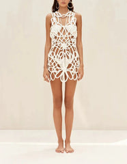 Solid Color Bikini and Crochet Dress Women Fashion Two Piece Outfits Swimsuit Luxury Swimwear Vacation Bathing Suits 2024