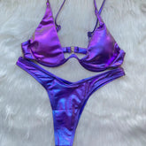 Sexy Triangle Bikini 2023 holographic Purple Push Up Thong Swimwear Brazilian Bandage Bathing Suit Swimsuit Micro Biquini