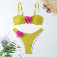Sexy Women Swimsuit 2024 Lace Up Bikini Micro Bikinis Set Female Swimwear 3D Floral Bathing Suit Thong Biquini Swimming Suits