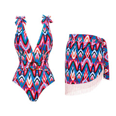 One Piece Swimsuit Bow Tie Shoulder Strap Swimwear Women Tassel Skirt Beachwear Luxury Bathing Suit 2024 New Beach Wear Vacation