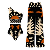 2024 New Retro Off Shoulder Ruffle Printed Bikini Set Swimsuit Women Swimwear Beachwear Bikinis Bathing Suit Beach Vacation Outf