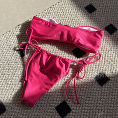 2024 Summer Women Bikinis Strapless Brazilian Thong Biquini Traje De Bano Solid Women Two Pieces Bathing Suit Swimsuit Beachwear