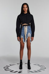 Tallulah Lace Up Fringe Torn Short Jeans