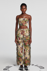 Theia Floral Jacquard Pants Set In Beige