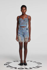 Theodora Rhinestone Embellished Corset Denim Top