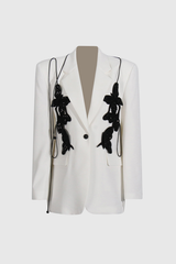 Unnati Butterfly Rhinestone Lapel Blazer In Apricot