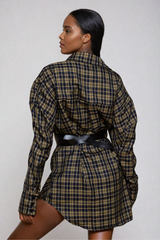 Yamini Grid Buckle Shirt Mini Dress
