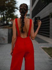 Backless Plunging Sleeveless Jumpsuits