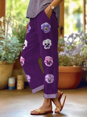 Women's Purple Flower Casual Pants