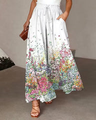 Casual Loose Elastic Waist Floral Pants