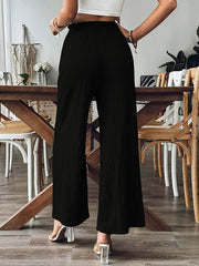 Elasticity Pleated Pockets Solid Color Split-Joint Loose Wide Leg Trousers Pants