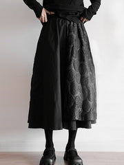 Double Layered Elasticity Jacquard Solid Color Split-Joint A-Line Loose Skirts Bottoms