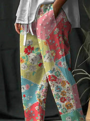 Women's Botanical Floral Design Print Lace-Up With Elastic Waist Loose Casual Pants