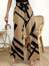 Drawstring Elasticity Printed Striped Loose Wide Leg Trousers Pants